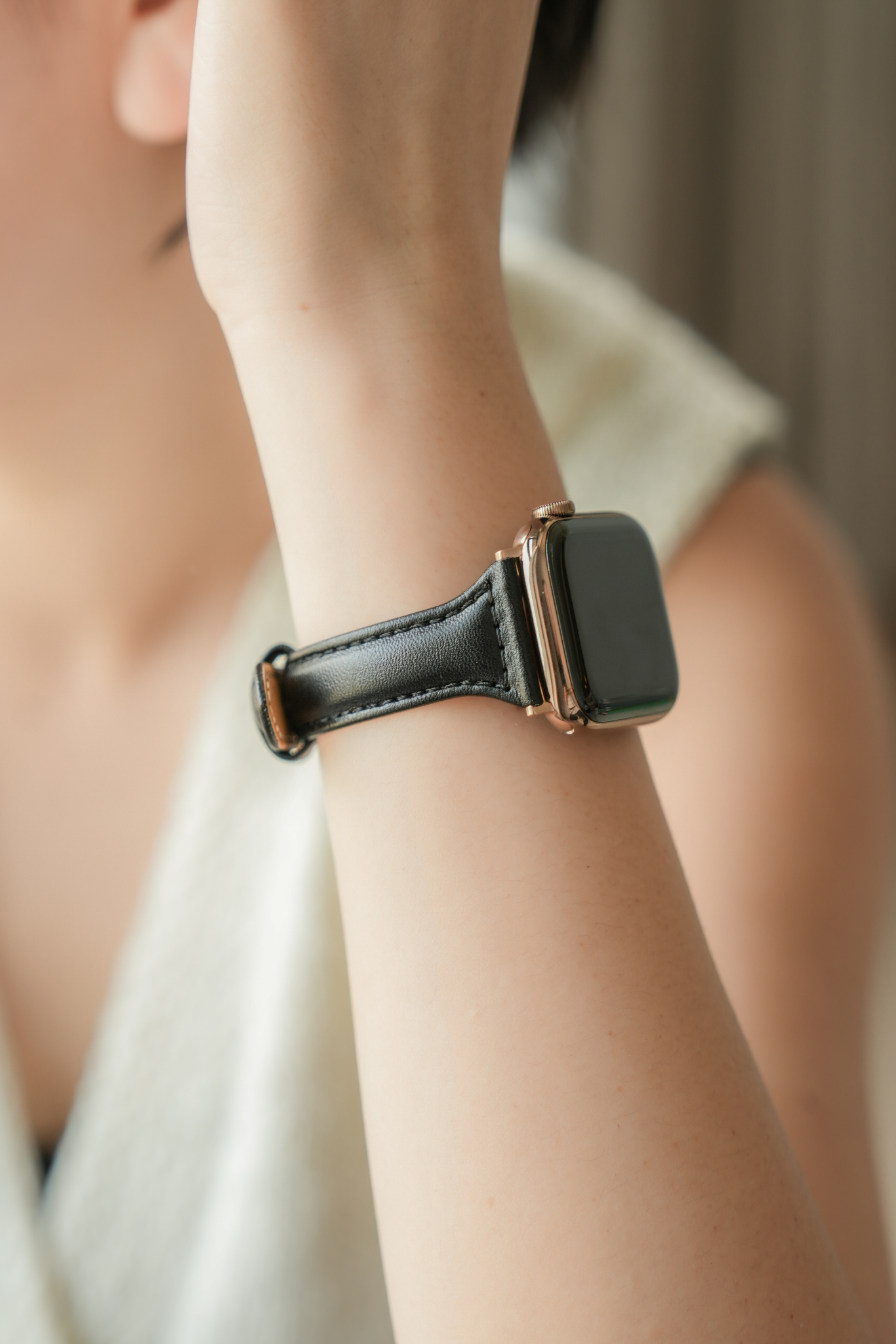 女人珍藏 黑色 Apple Watch 真皮錶帶