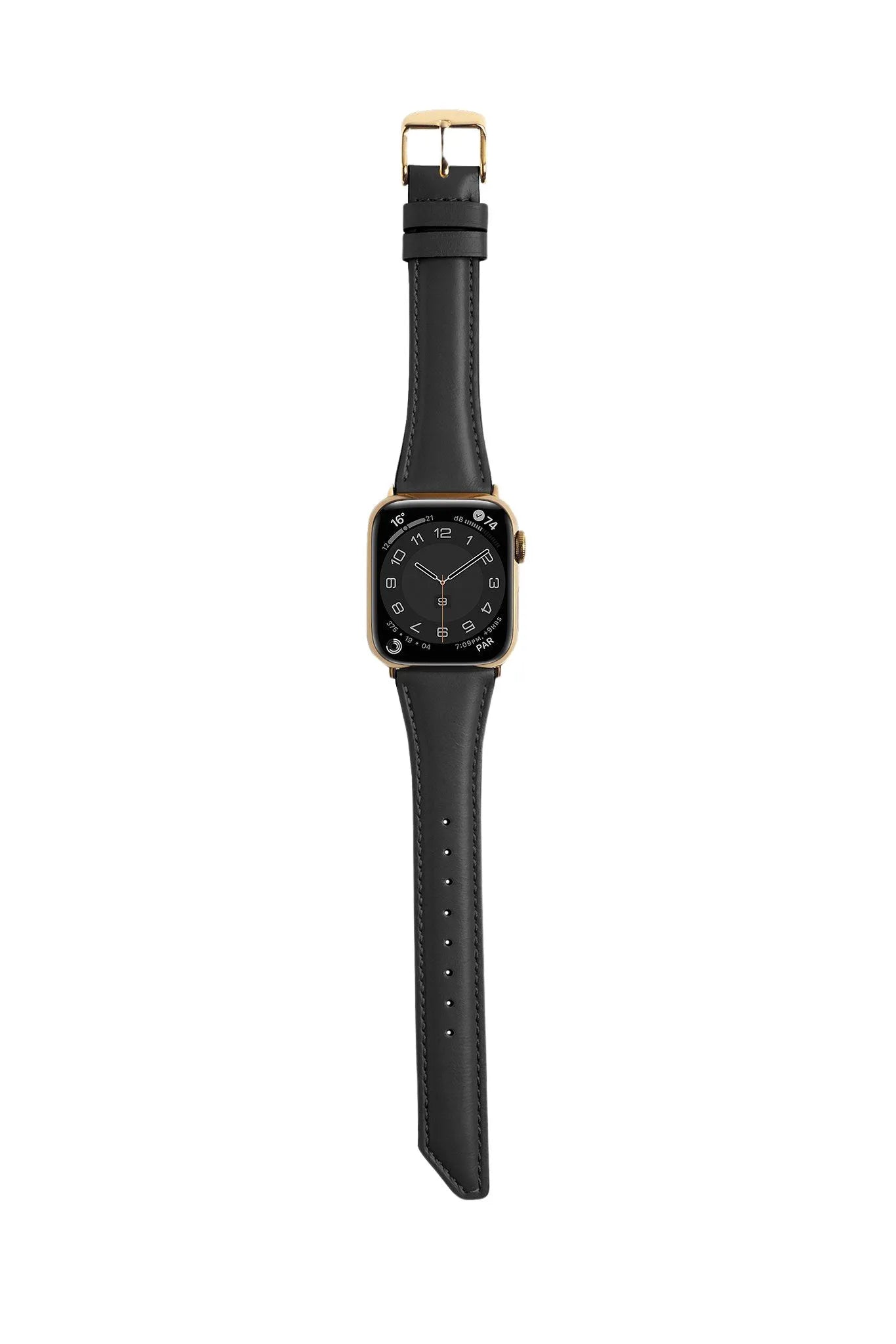 斜角油蠟牛皮 黑色 金釦 BellaBia Apple Watch 女性皮革錶帶