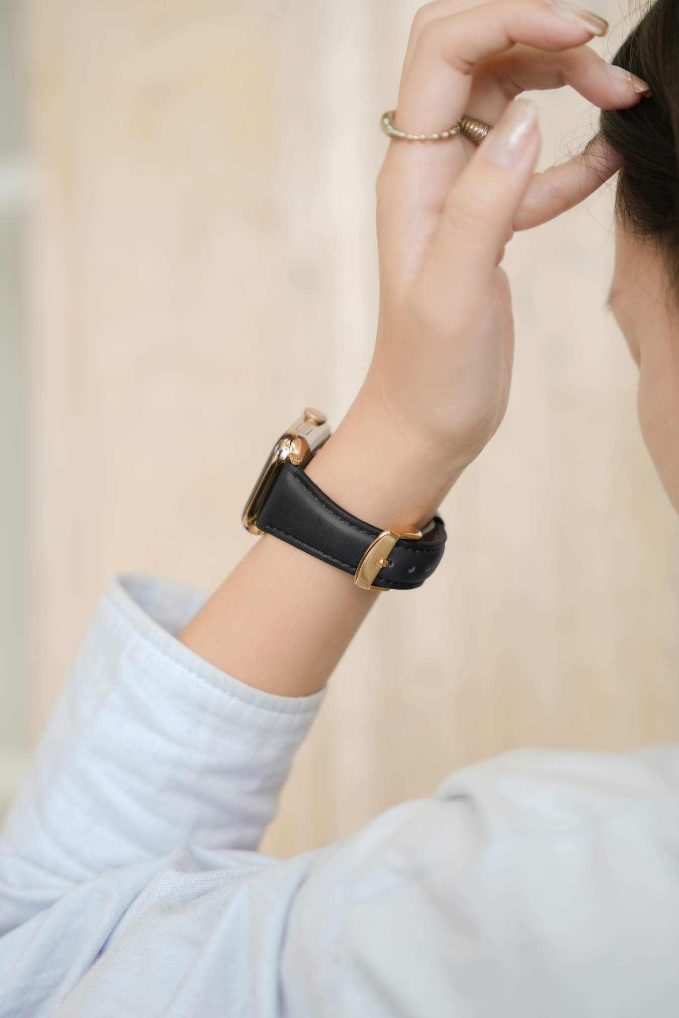 斜角油蠟牛皮 黑色 Apple Watch 真皮錶帶