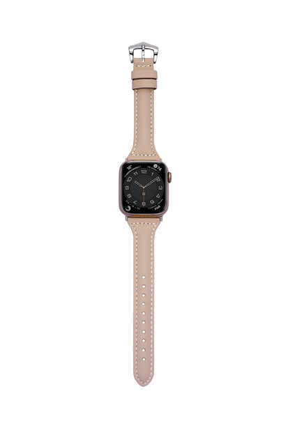 女人珍藏 奶茶杏 銀色 女性 Apple Watch 皮革錶帶