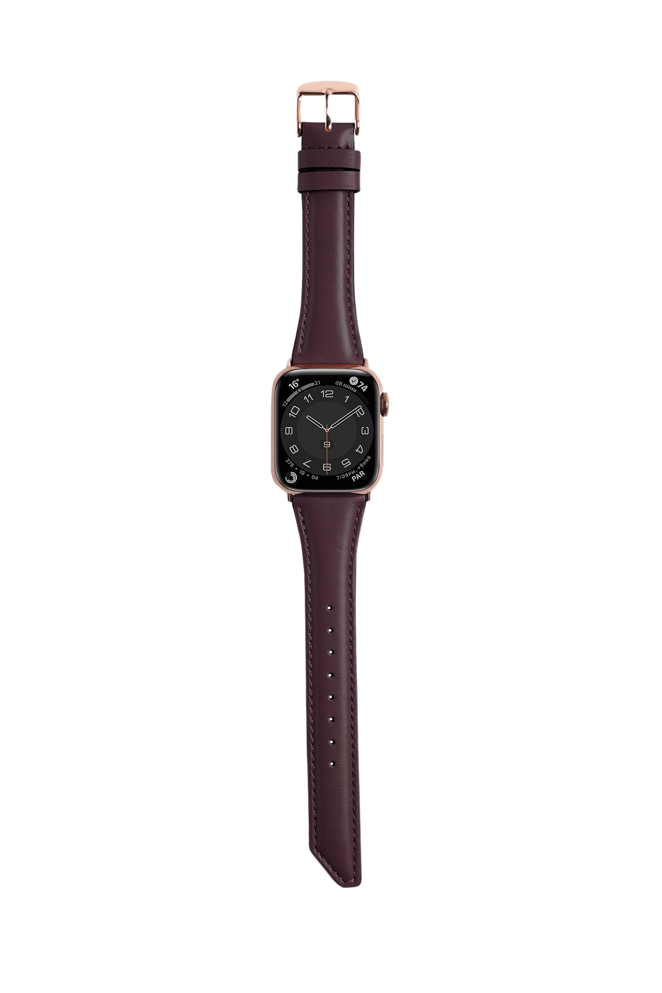 斜角油蠟牛皮 深棕色 玫瑰金 女性 Apple Watch 皮革錶帶