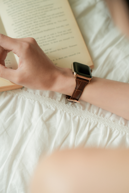鱷魚壓紋珍藏 深棕 Apple Watch 真皮錶帶