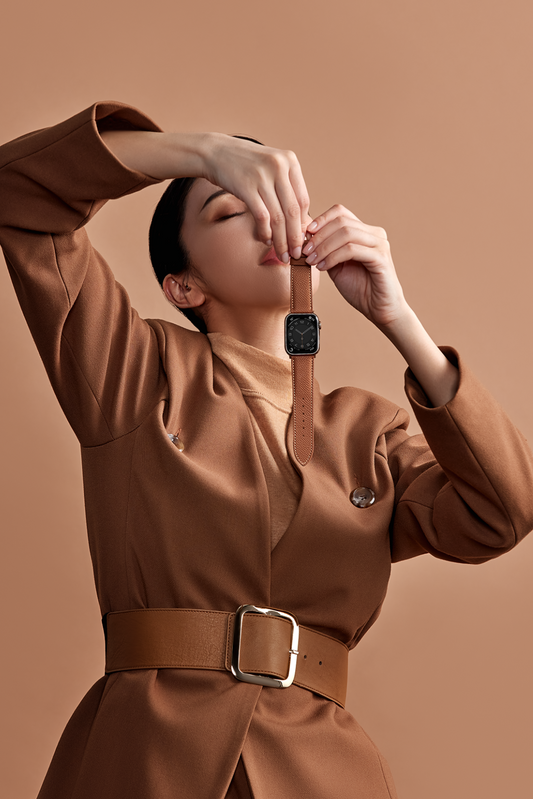 小格紋牛皮 馬鞍棕  Apple Watch 真皮錶帶