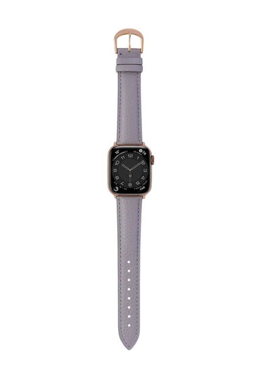 荔枝紋小牛皮 灰色 玫瑰金釦 | BellaBia Apple Watch 女性皮革錶帶