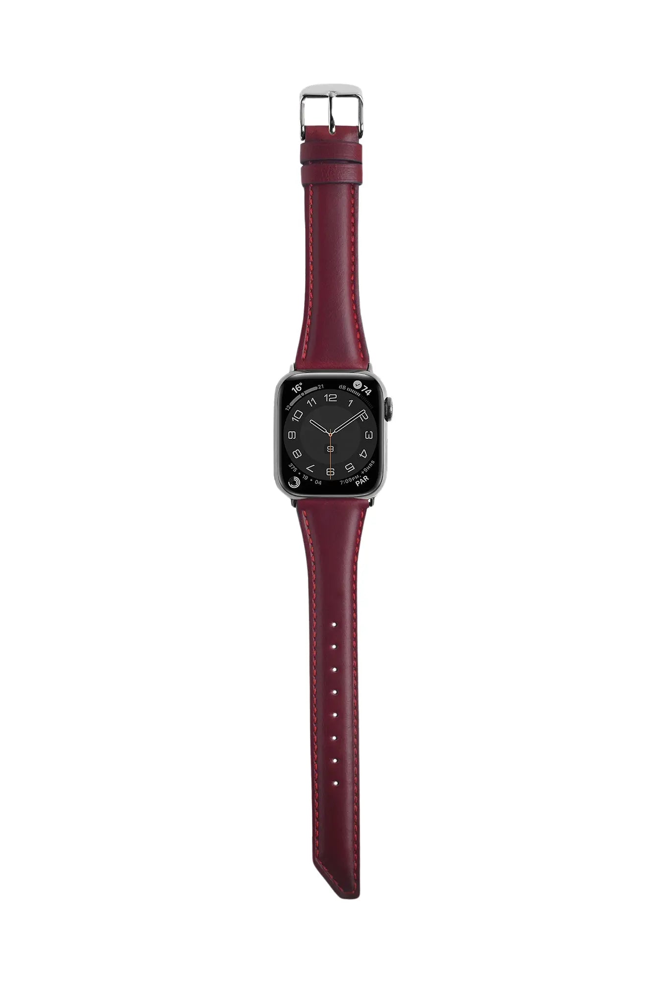 斜角油蠟牛皮 酒紅色 銀扣 _ BellaBia Apple Watch 女性皮革錶帶