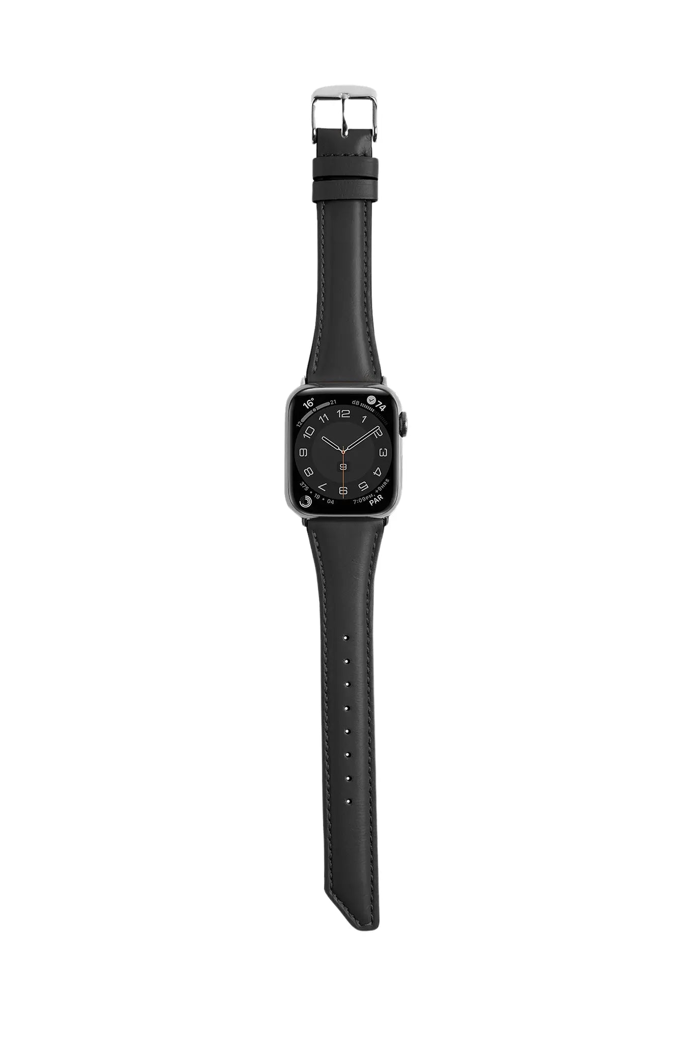 斜角油蠟牛皮 黑色 銀扣 _ BellaBia Apple Watch 女性皮革錶帶