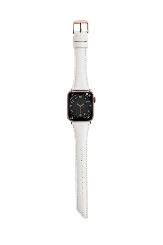 斜角油蠟牛皮 米白色 玫瑰金釦 _ BellaBia Apple Watch 女性皮革錶帶