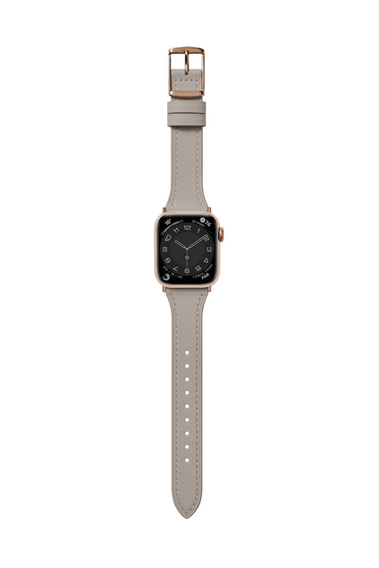 平紋珍藏 銀河灰 玫瑰金釦 | BellaBia Apple Watch 女性皮革錶帶